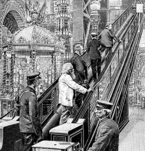 Modern escalator on display at the 1900 Paris World Exhibition