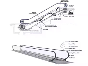 Structural drawings of moving walkways and escalators
