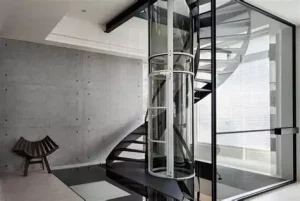 Schematic Diagram of Circular Installation of Residential Glass Elevator in the Middle of the Spiral Staircase