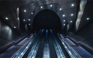 Realistic photos of escalators in shopping malls, subway stations and airports