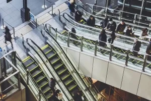 Escalators installed outside shopping malls