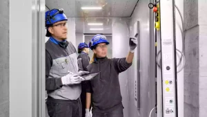 Training session where engineers teach property staff how to operate the elevator safely.