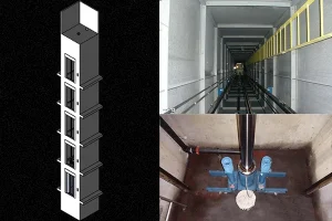 The picture shows the schematic diagram of the elevator pit and elevator shaft as well as the overall model