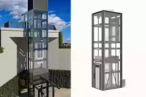 The picture shows the installation example and model of low-rise elevator
