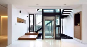 Home elevator installed in residential atrium