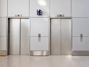 Stainless steel elevator lobby